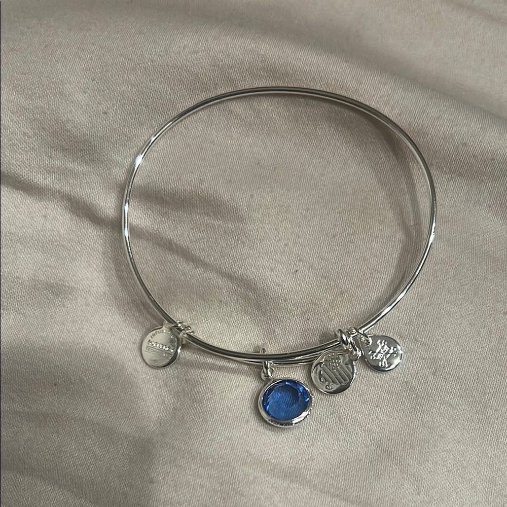 Alex and Ani Silver Charm Bangle Bracelet with Blue stone